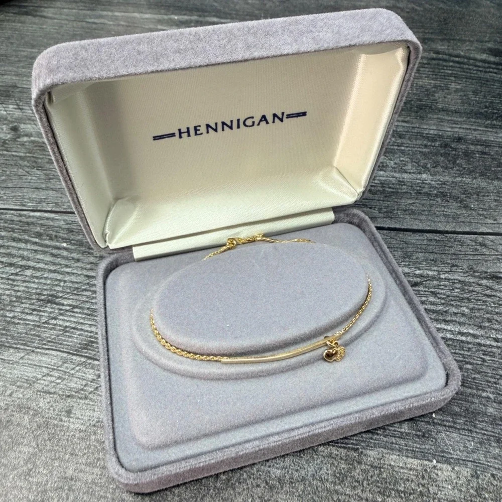 Vintage Gold Tone Heart Charm Bracelet Dainty Bar Chain 7.25